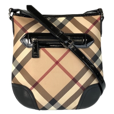 BURBERRY バーバリー チェック柄 ベージュ ブラック ガンメタ金具 PVC パテントレザー/ ショルダーバッグ メッセンジャーバッグ 601030 【中古】