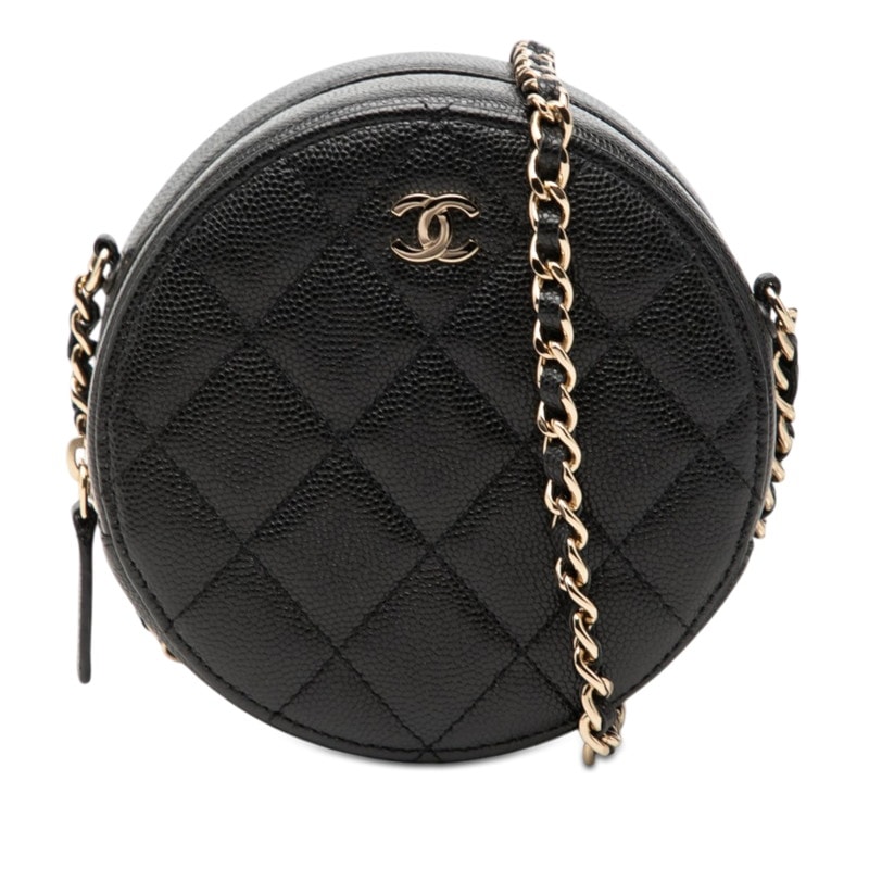 シャネル ココマーク マトラッセ チェーンショルダーバッグ AP0245 ブラック キャビアスキン レディース CHANEL 【中古】