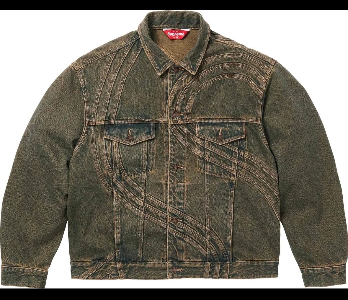 Supreme S Logo Denim Trucker Jacket "Dirty Green"