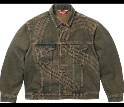 Supreme S Logo Denim Trucker Jacket "Dirty Green"