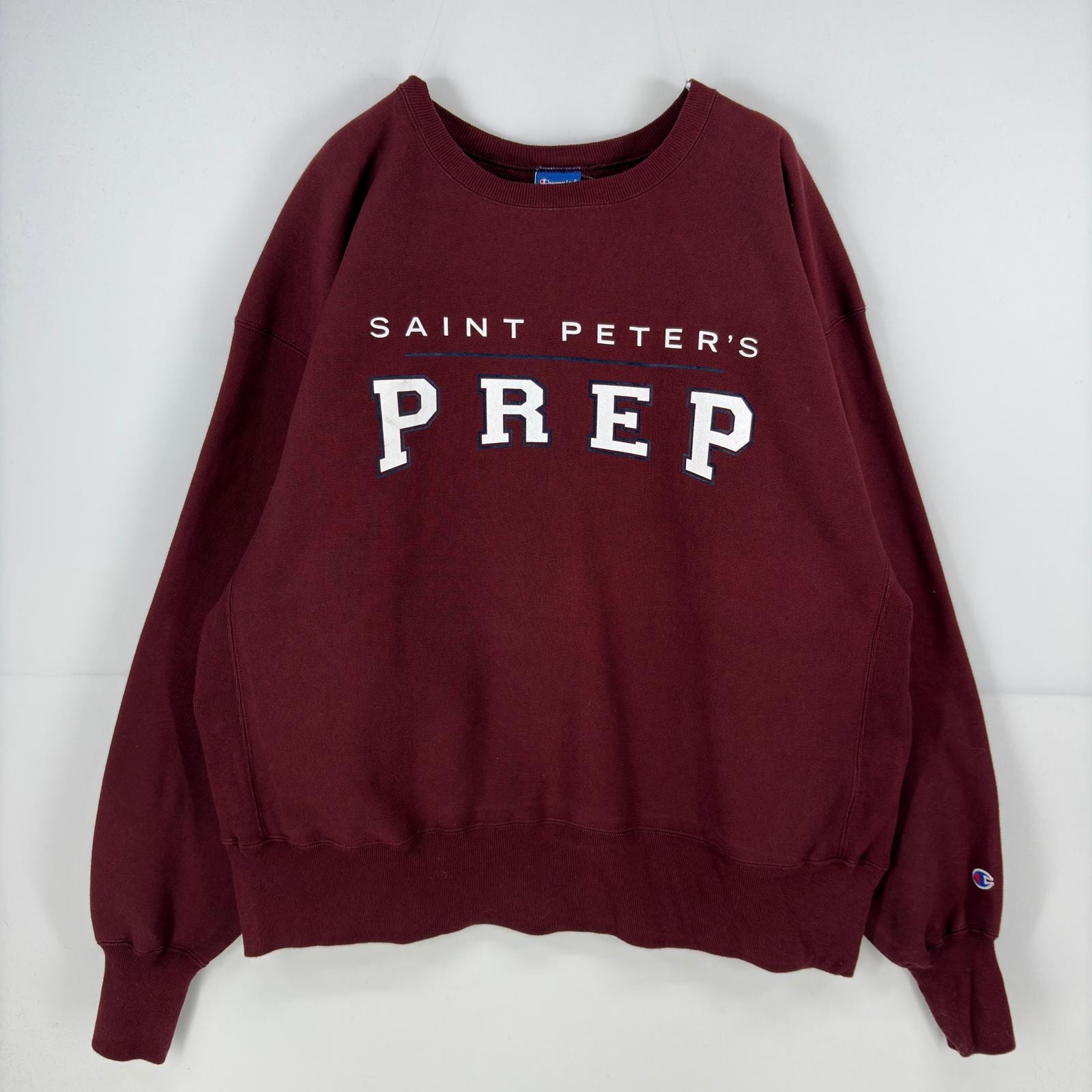 古着 00’s/00年代 チャンピオン Champion スウェット トレーナー クルーネック リバースウィーブ 大きい プリント 2XL  レッド系 メンズ