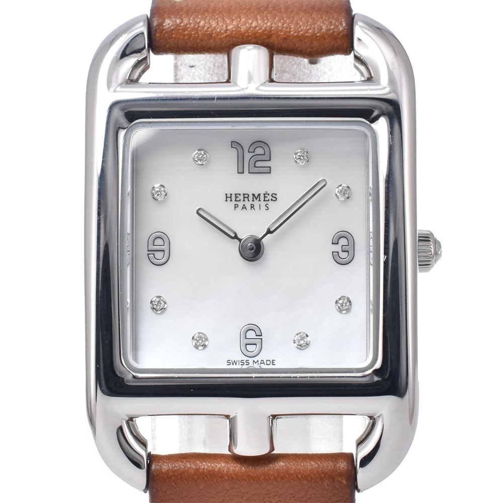 エルメス HERMES CC1.210a ケープコッド 8Pダイヤモンド ホワイトシェル クォーツ レディース 美品 箱付き 腕時計 J#150041