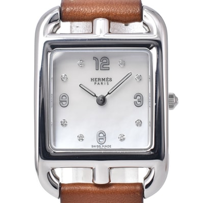 エルメス HERMES CC1.210a ケープコッド 8Pダイヤモンド ホワイトシェル クォーツ レディース 美品 箱付き 腕時計 J#150041