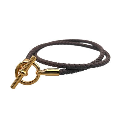 HERMES エルメス グレナン ドゥブルトゥール ブレスレット
バングル 2連 レザー メタル ブラウン レディース
【中古】