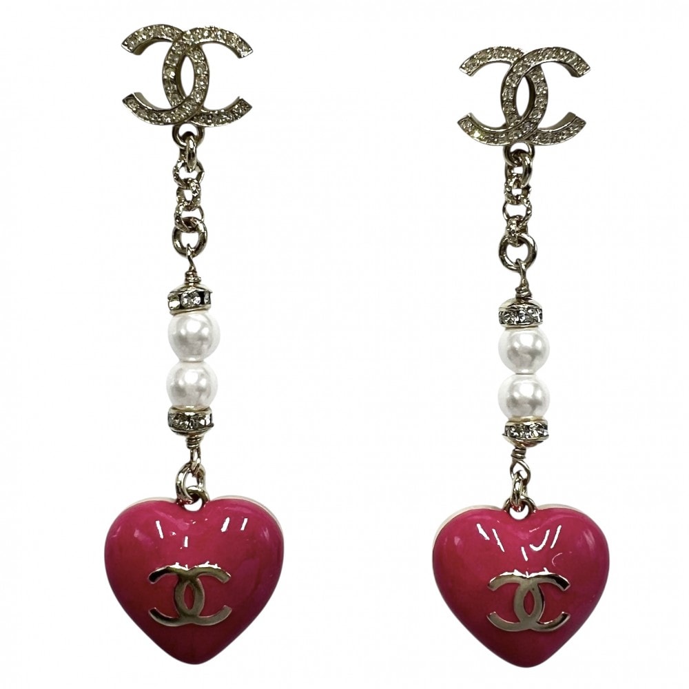 CHANEL シャネル ピアス ハート アクセサリー ココマーク GP  ラインストーン   C23P ピンク ゴールド金具 レディース 約15.3g 美品 2023年【中古品】