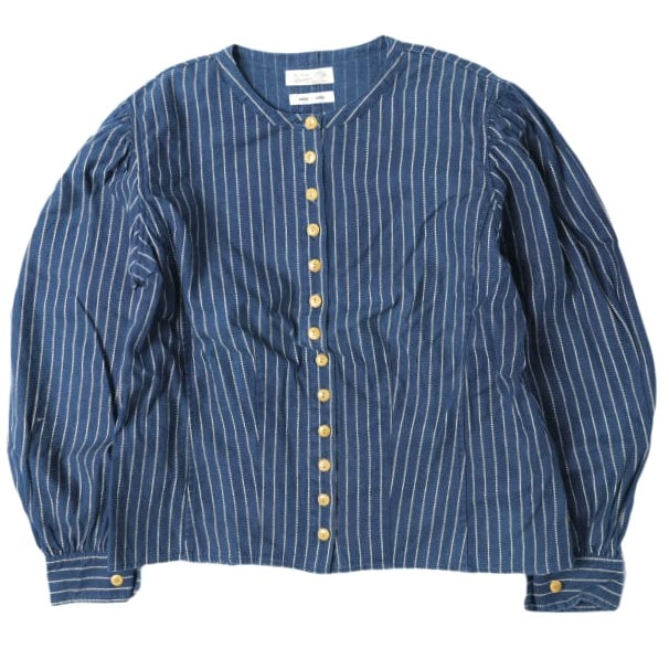 BEAMS BOY ビームスボーイ 日本製 ウォバッシュストライプノーカラーシャツ  1311-0016-818 ONE SIZE Indigo 長袖 バンドカラー トップス g27630