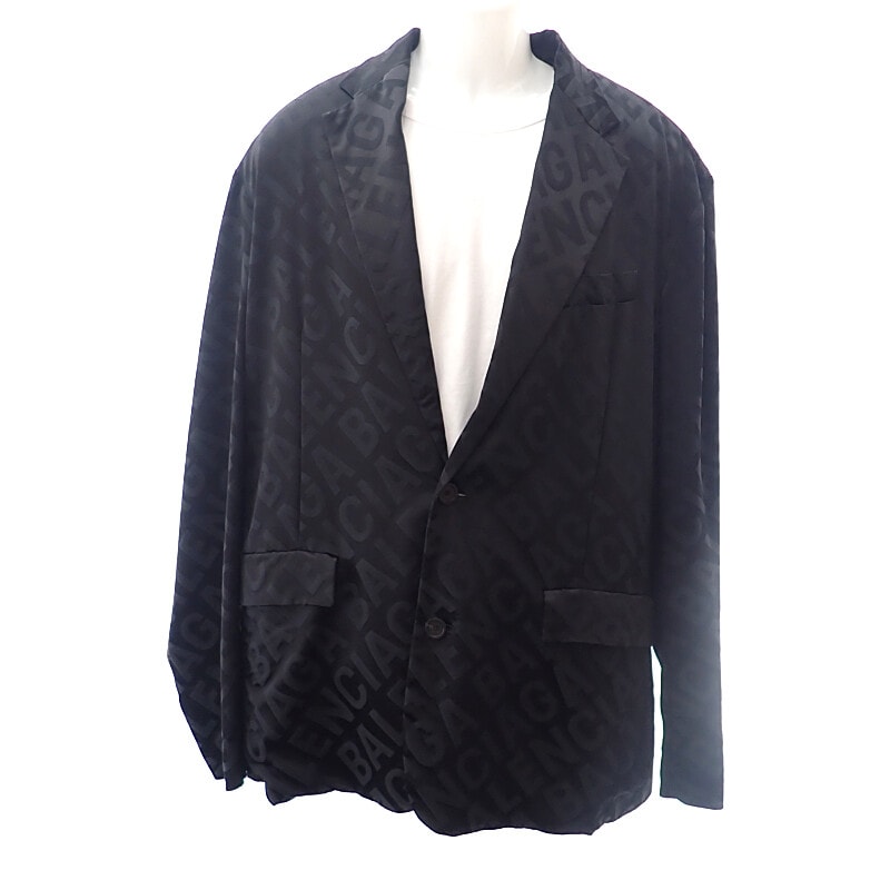 バレンシアガ BALENCIAGA フルイドジャガード L 671671_TIO381_000 テーラードジャケット ポリエステル レーヨン ブラック メンズ【中古】【Aランク】
