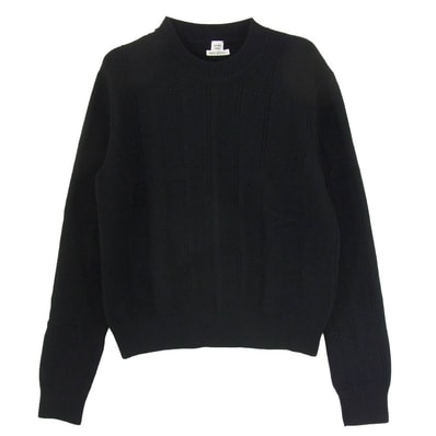 HERMES エルメス ニット H柄 クルーネック ウール ニット セーター ブラック系 36【中古】