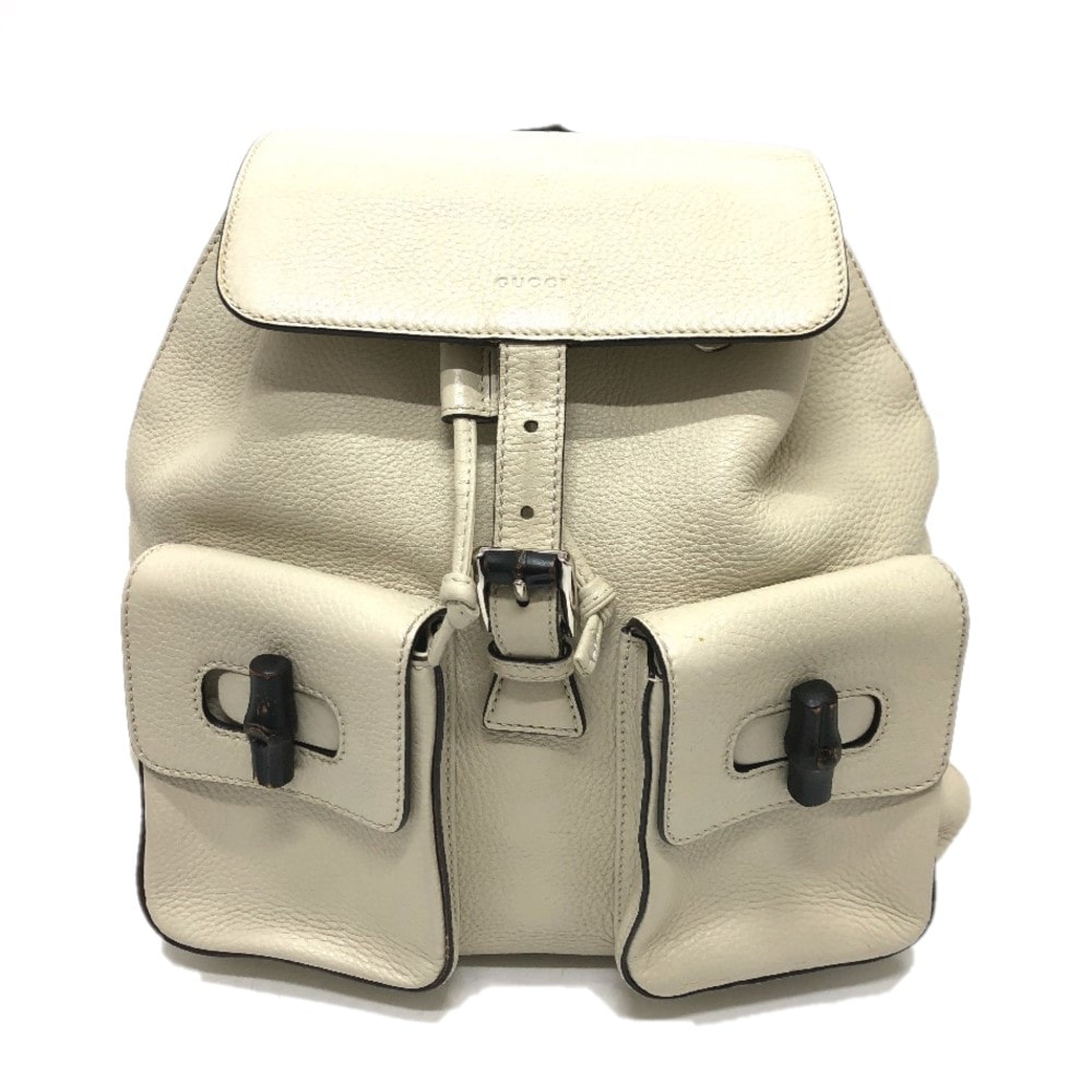 グッチ GUCCI バックパック 370833 バンブー カバン リュックサック レザー ホワイト系