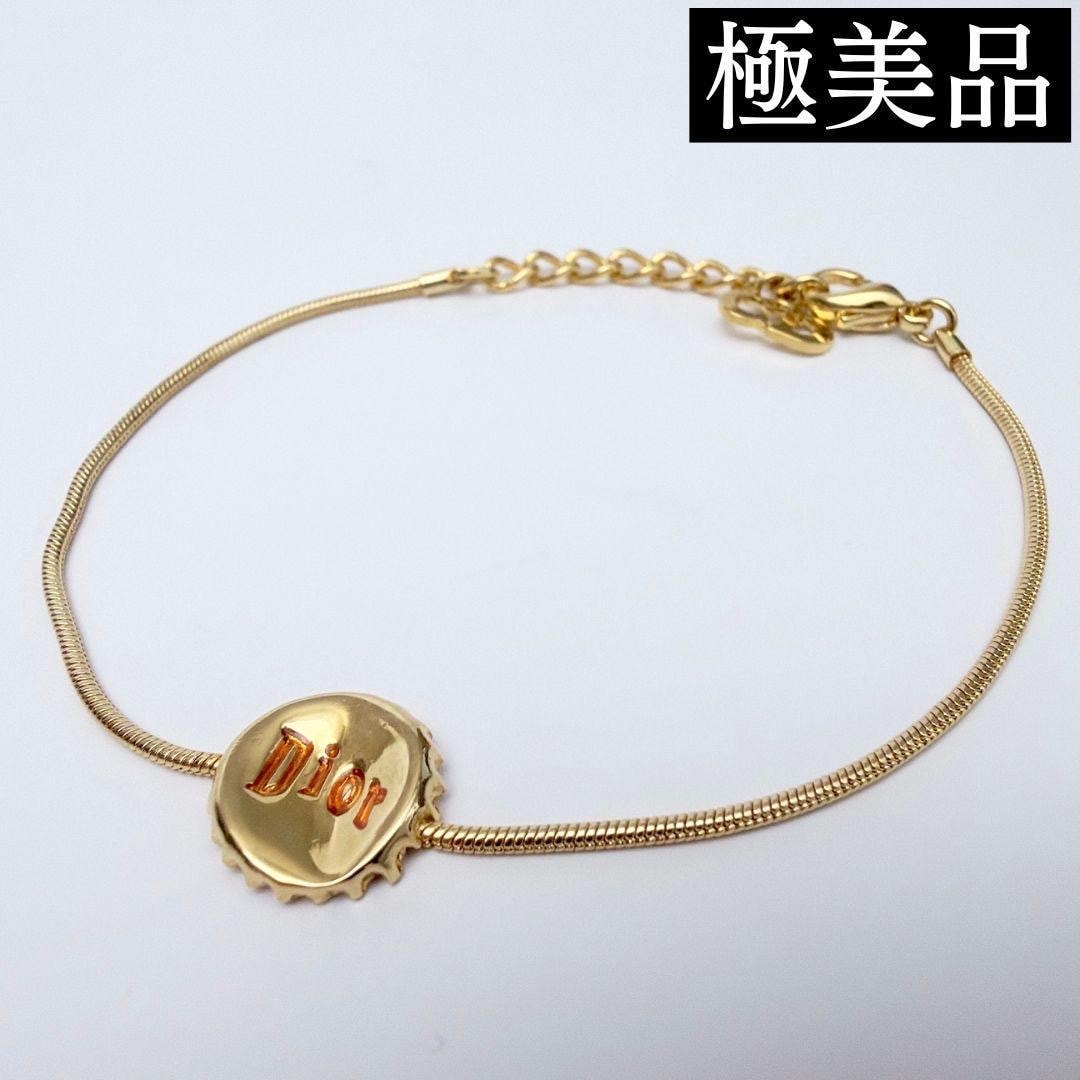 【極美品】Christian Dior クリスチャンディオール 瓶蓋モチーフ ボトルキャップ ブレスレット ゴールド CD