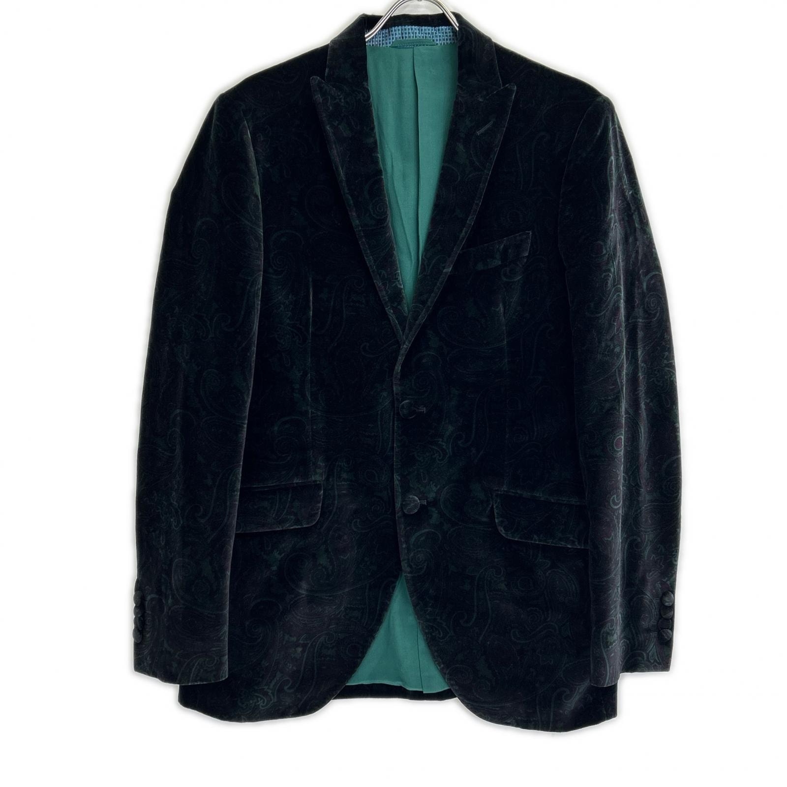 エトロ ブラック ベロア ペイズリー柄 テーラードジャケット 50