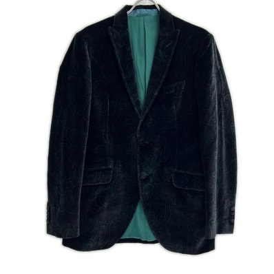 エトロ ブラック ベロア ペイズリー柄 テーラードジャケット 50