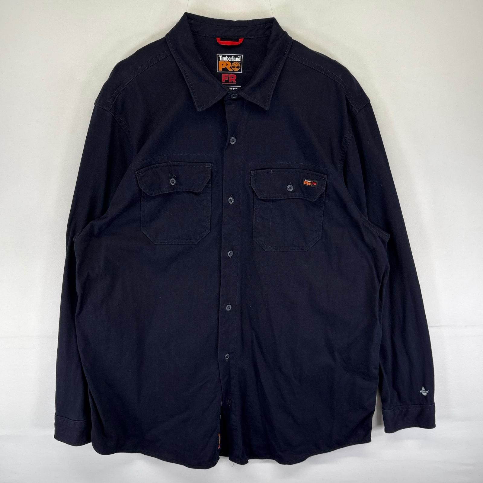 古着 ティンバーランド Timberland 長袖シャツ ワンポイントロゴ FR 難燃性 大きいサイズ 胸ポケット 2XL  ブラック系 メンズ