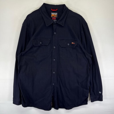 古着 ティンバーランド Timberland 長袖シャツ ワンポイントロゴ FR 難燃性 大きいサイズ 胸ポケット 2XL ブラック系 メンズ