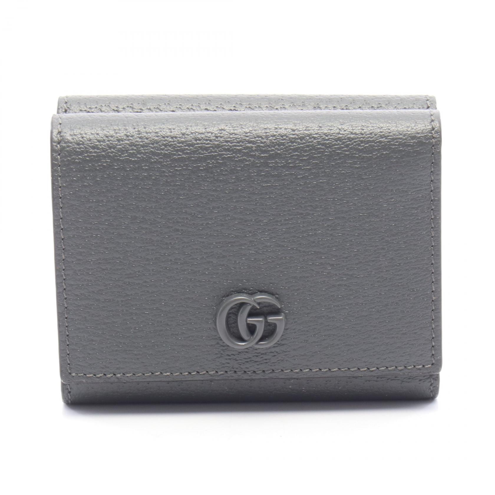 グッチ GUCCI ダブルG 三つ折り財布 財布 カーフレザー レディース グレー系 722732 【中古】
