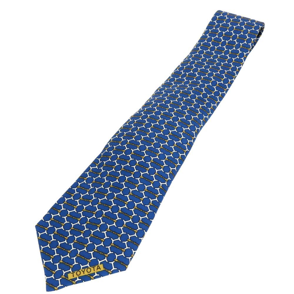 【中古】 エルメス ネクタイ トヨタ限定品 シルク ブルー系 ゴールド ホワイト ビジネス 紳士 スーツ メンズ 男性 HERMES