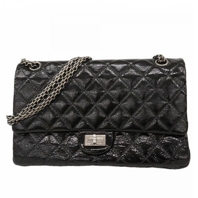 ★SALE【6fb2306-k】シャネル ショルダーバッグ 2.55 Wフラップ Wチェーン パテントレザー ブラック シルバー金具【中古】レディース