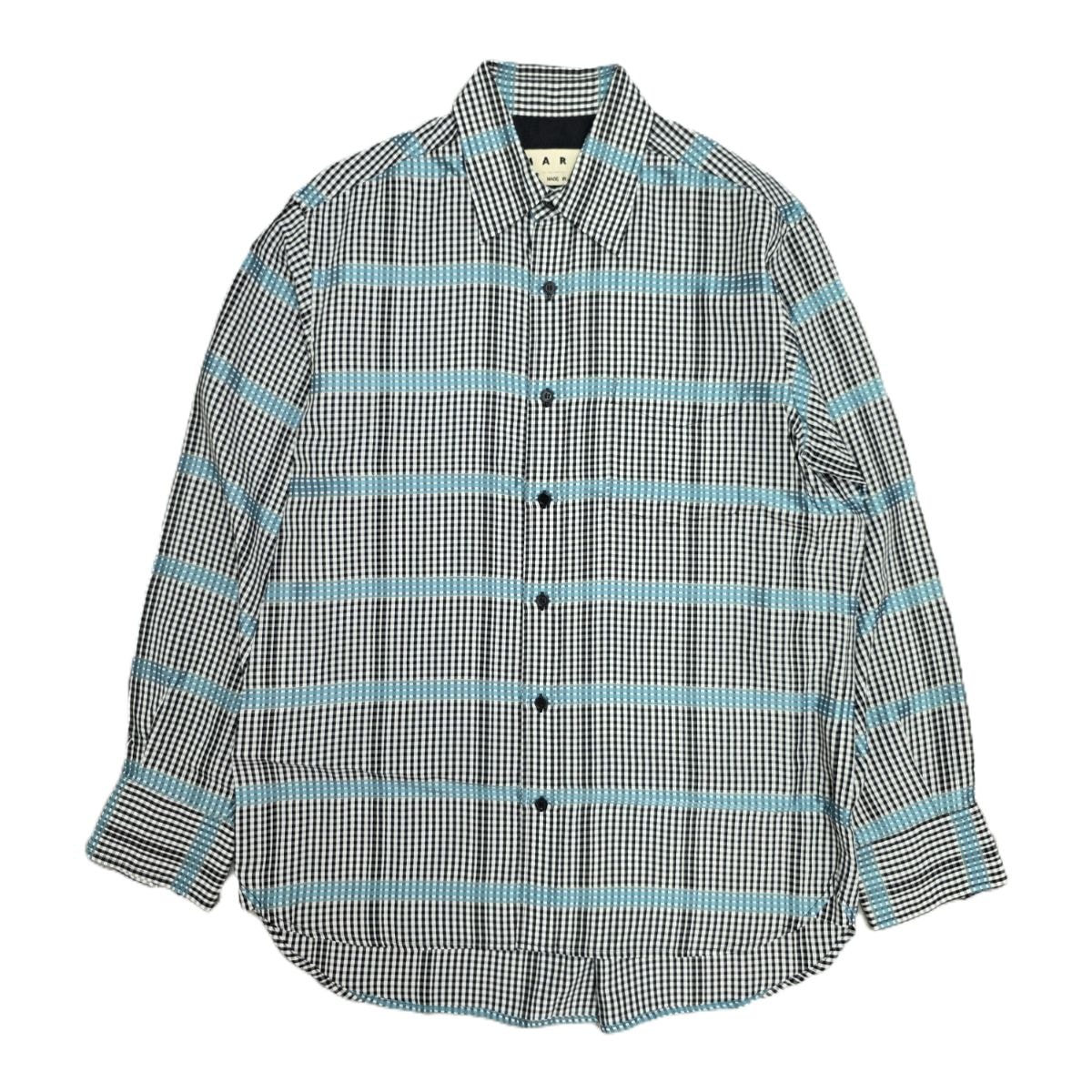 MARNI マルニ ギンガムチェック 20SS ラメライン オーバーサイズ 長袖シャツ CUMU0142A0 48 レーヨン ポリエステル ブラック ホワイト  メンズ【中古】