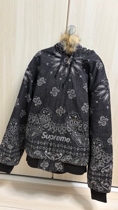 Supreme Bandana Jacquard Denim Hooded Work Jacket "Black"
