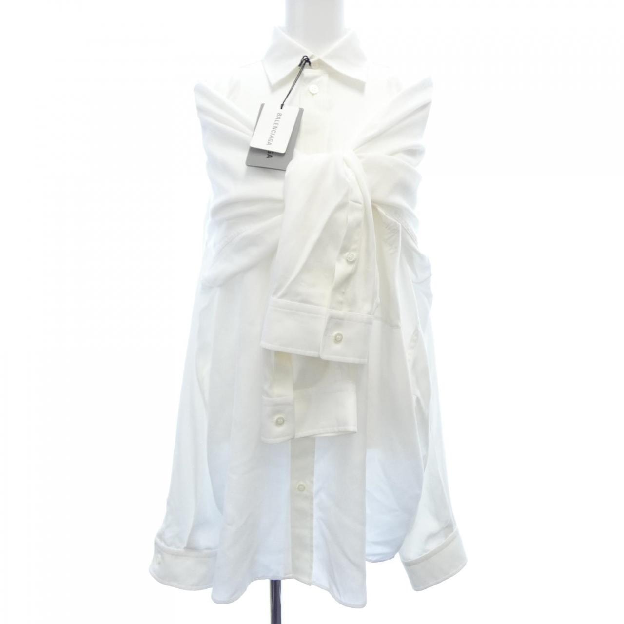BALENCIAGA Women's Knotted Sleeves Shirt Oversized "White Black"