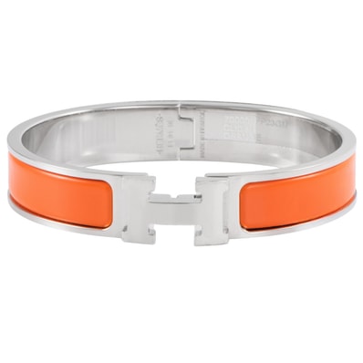 【未使用】HERMES エルメス クリックH エナメル ブレスレット 700001FP8AGM バングル メタル エナメル オレンジ シルバー【中古】