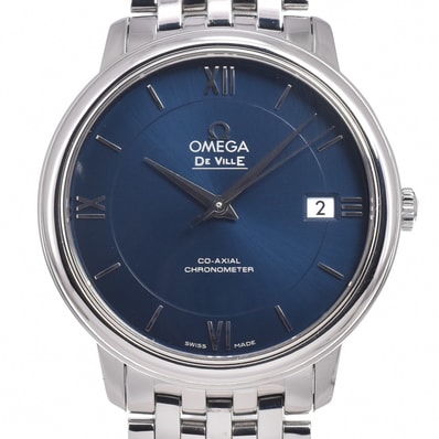 オメガ OMEGA 424.10.37.20.03.001 デビル プレステージ デイト ブルー 自動巻き メンズ 美品 保証書付き 腕時計 J#150525