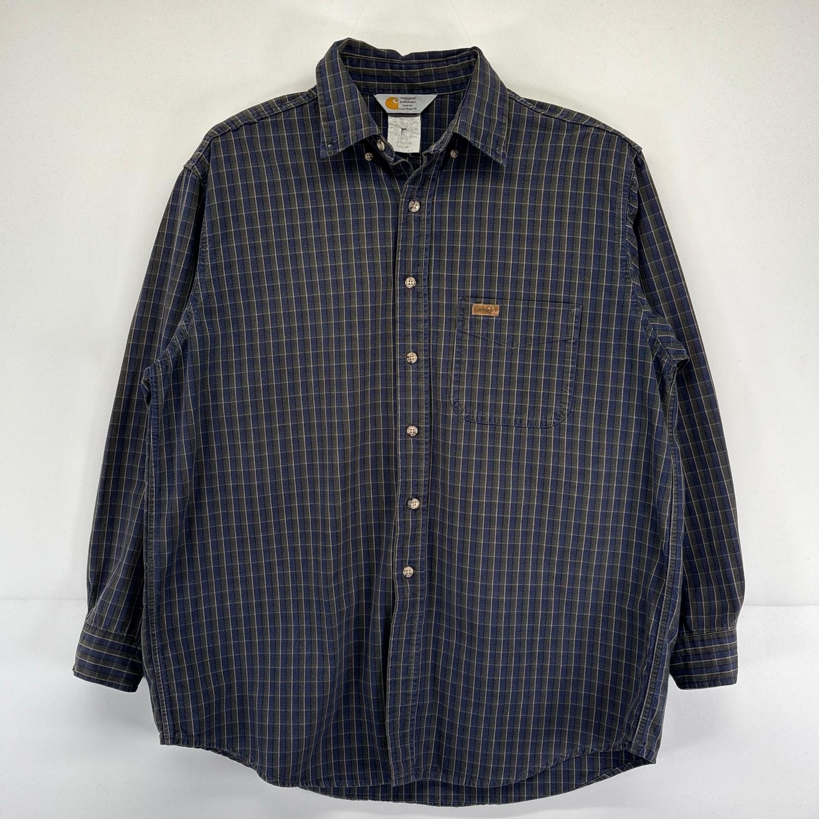 古着 80's/80年代 ヴィンテージ カーハート Carhartt 長袖シャツ チェック柄 胸ポケット ワーク ワンポイントロゴ L  ブラウン系 メンズ