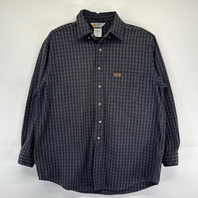 古着 80's/80年代 ヴィンテージ カーハート Carhartt 長袖シャツ チェック柄 胸ポケット ワーク ワンポイントロゴ L ブラウン系 メンズ