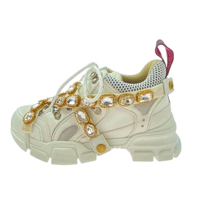 GUCCI グッチ スニーカー FLASHTREK フラッシュ トレック ビジュ―ベルト付 スニーカー ホワイト系 35【中古】