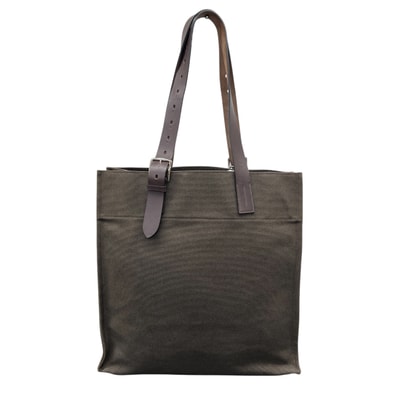 HERMES 美品 エルメス エトリヴィエール ショッピング トートバッグ □N 2010年製造 トワルゴエラン キャンバス レザー カーキグリーン ダークブラウン 持ち手調節可 ハンドバッグ ABランク 中古 鑑定済 エルメスバッグ
