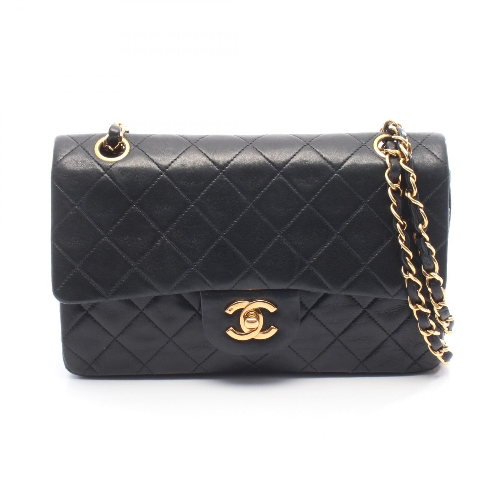 シャネル CHANEL マトラッセ Wフラップ ショルダーバッグ バッグ ラムスキン(羊革) レディース ブラック系 【中古】