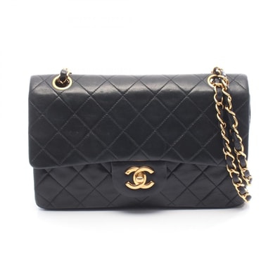 シャネル CHANEL マトラッセ Wフラップ ショルダーバッグ バッグ ラムスキン(羊革) レディース ブラック系 【中古】