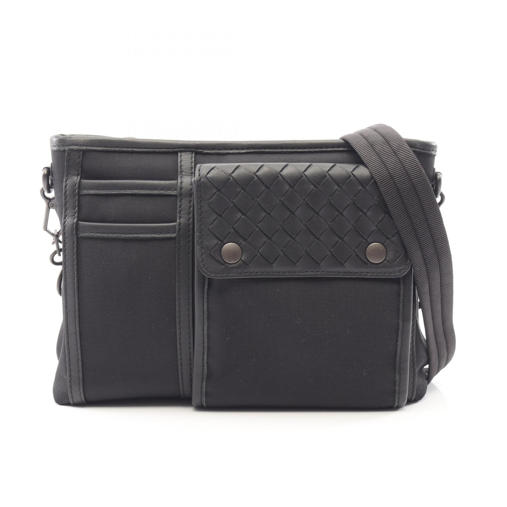 ボッテガヴェネタ BOTTEGA VENETA イントレチャート ショルダーバッグ バッグ ナイロン レザー メンズ ブラック系 【中古】