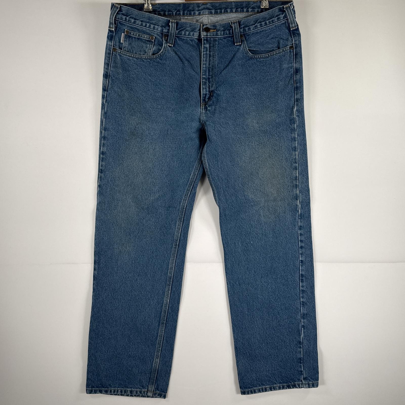 古着 カーハート Carhartt デニムパンツ ジーパン 5ポケット ワンポイント ロゴ ワークパンツ テーパード 大きいサイズ w40 L32  ブルー メンズ