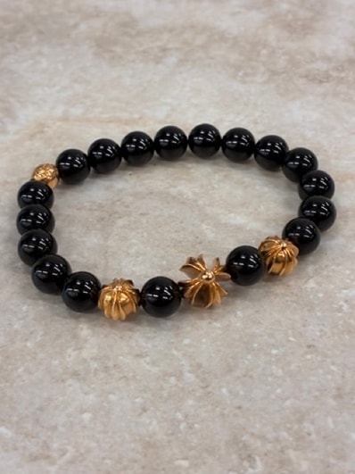 【Chrome Hearts】ビーズブレスレット 8mm ブラック トルマリン CHプラスカットアウト