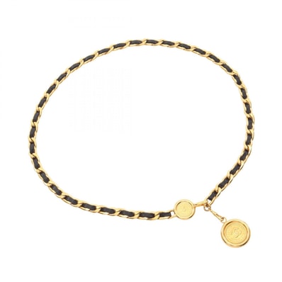 シャネル CHANEL ココマーク チェーン ベルト 衣料品 レザー GP レディース ゴールド系 / ブラック系 【中古】