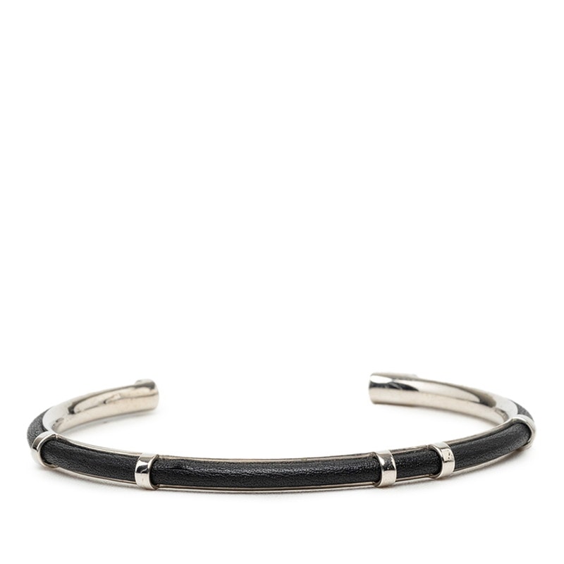 ディオール バングル ブラック シルバー レザー メタル レディース Dior 中古