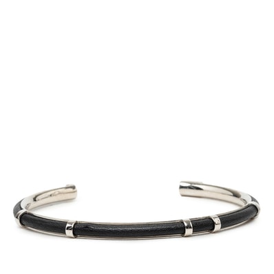 ディオール バングル ブラック シルバー レザー メタル レディース Dior 中古