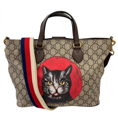GUCCI グッチ 2WAY ミスティックキャット 猫柄 473887 GGスプリームキャンバス レザー マルチカラー ゴールド金具 レディース 美品【中古品】