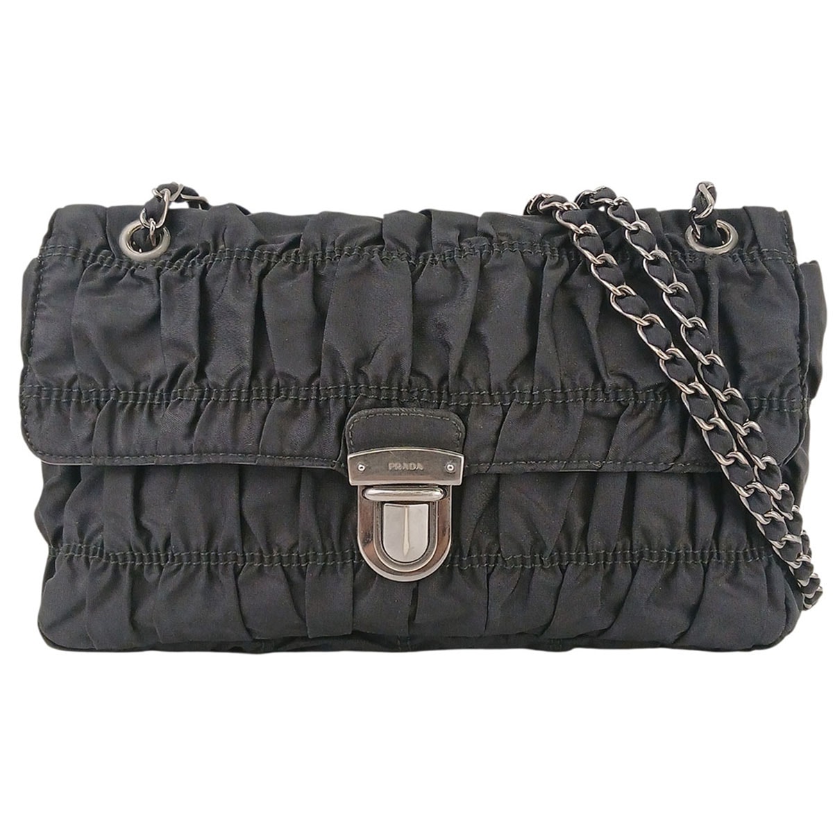 PRADA プラダ ナイロン キャザー チェーンショルダーバッグ ショルダーバッグ BR4609 ナイロン ブラック  レディース【中古】