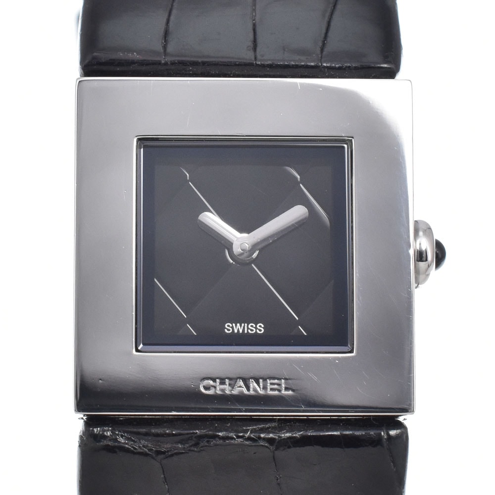 シャネル CHANEL H0116 マトラッセ ブラック クォーツ レディース 良品 腕時計 D#149156