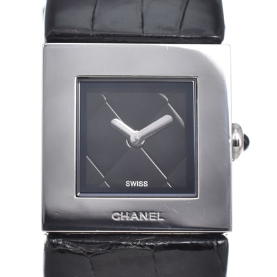 シャネル CHANEL H0116 マトラッセ ブラック クォーツ レディース 良品 腕時計 D#149156