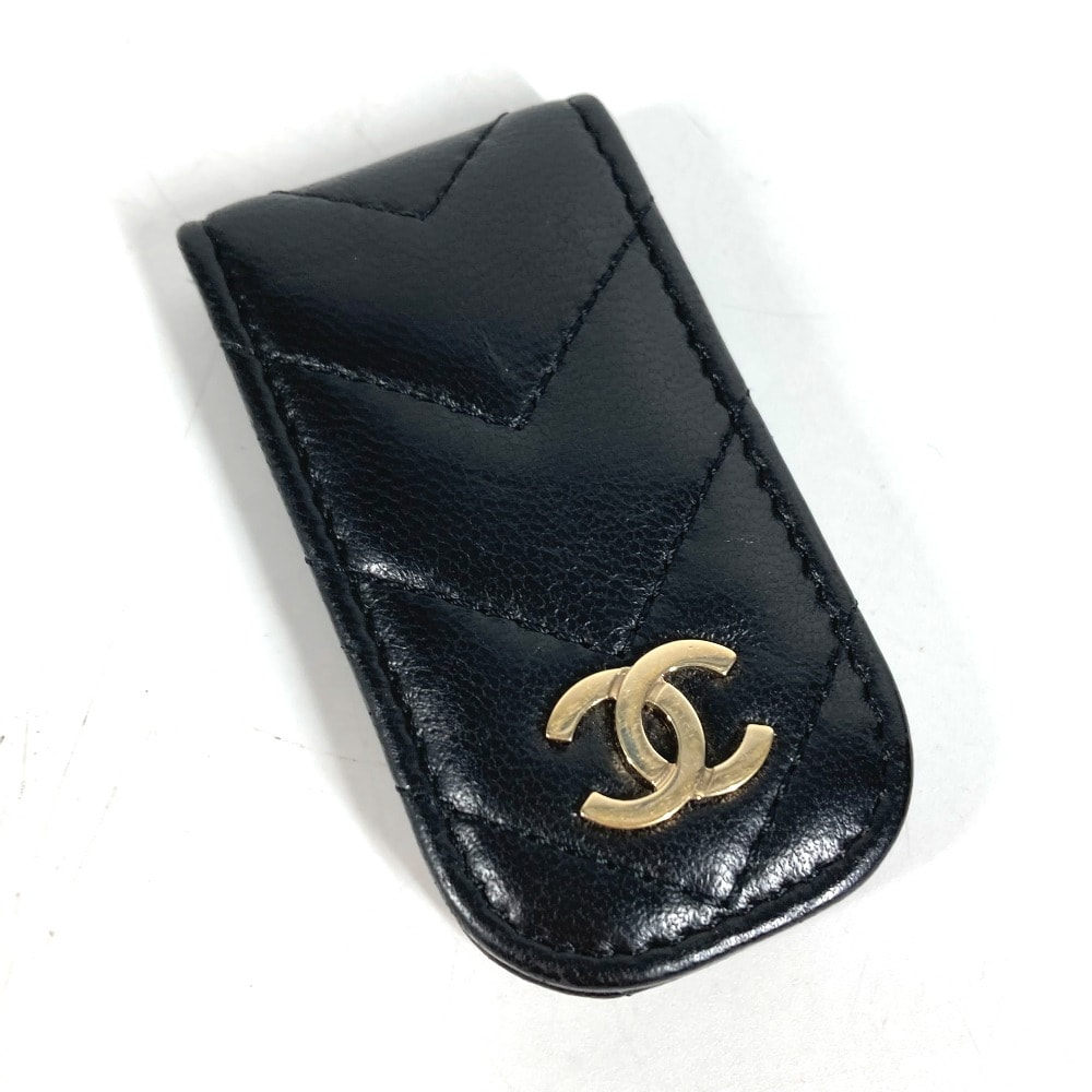 シャネル CHANEL CC ココマーク ロゴ Vステッチ 財布 札ばさみ マネークリップ レザー ブラック