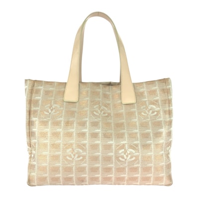 CHANEL シャネル ヴィンテージ ニュートラベルライン トートMM ココマーク ピンクベージュ シルバー金具 ナイロン レザー/ トートバッグ ハンドバッグ 506501 【中古】