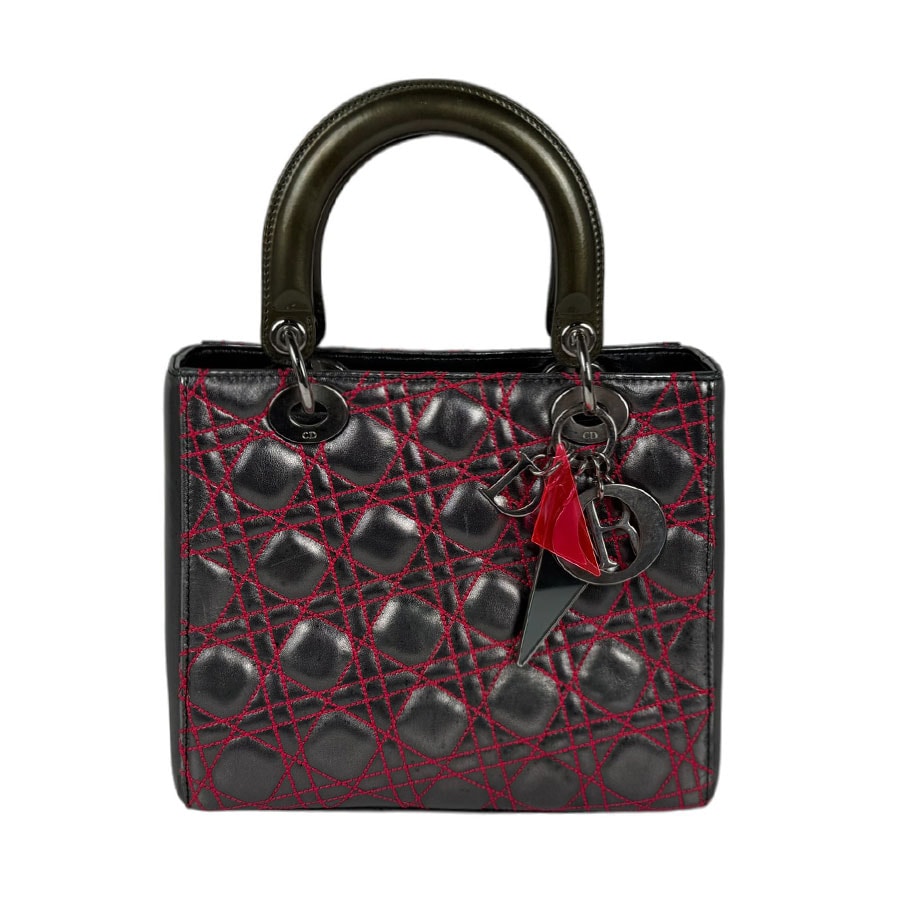 クリスチャンディオール Christian Dior ハンドバッグ ショルダーバッグ レディディオール ミディアム レザー/パテントレザー メタリックグレー/カーキ/ピンク レディース【中古】 z11296