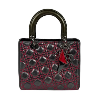 クリスチャンディオール Christian Dior ハンドバッグ ショルダーバッグ レディディオール ミディアム レザー/パテントレザー メタリックグレー/カーキ/ピンク レディース【中古】 z11296