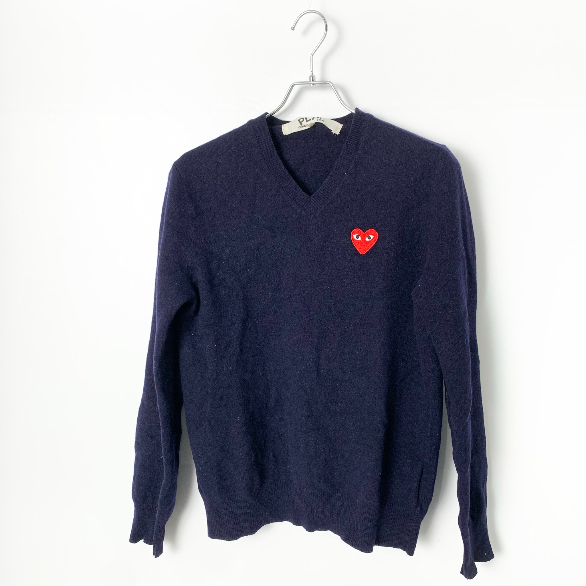 PLAY COMME des GARCONS Red Heart V Neck Sweater "Navy"