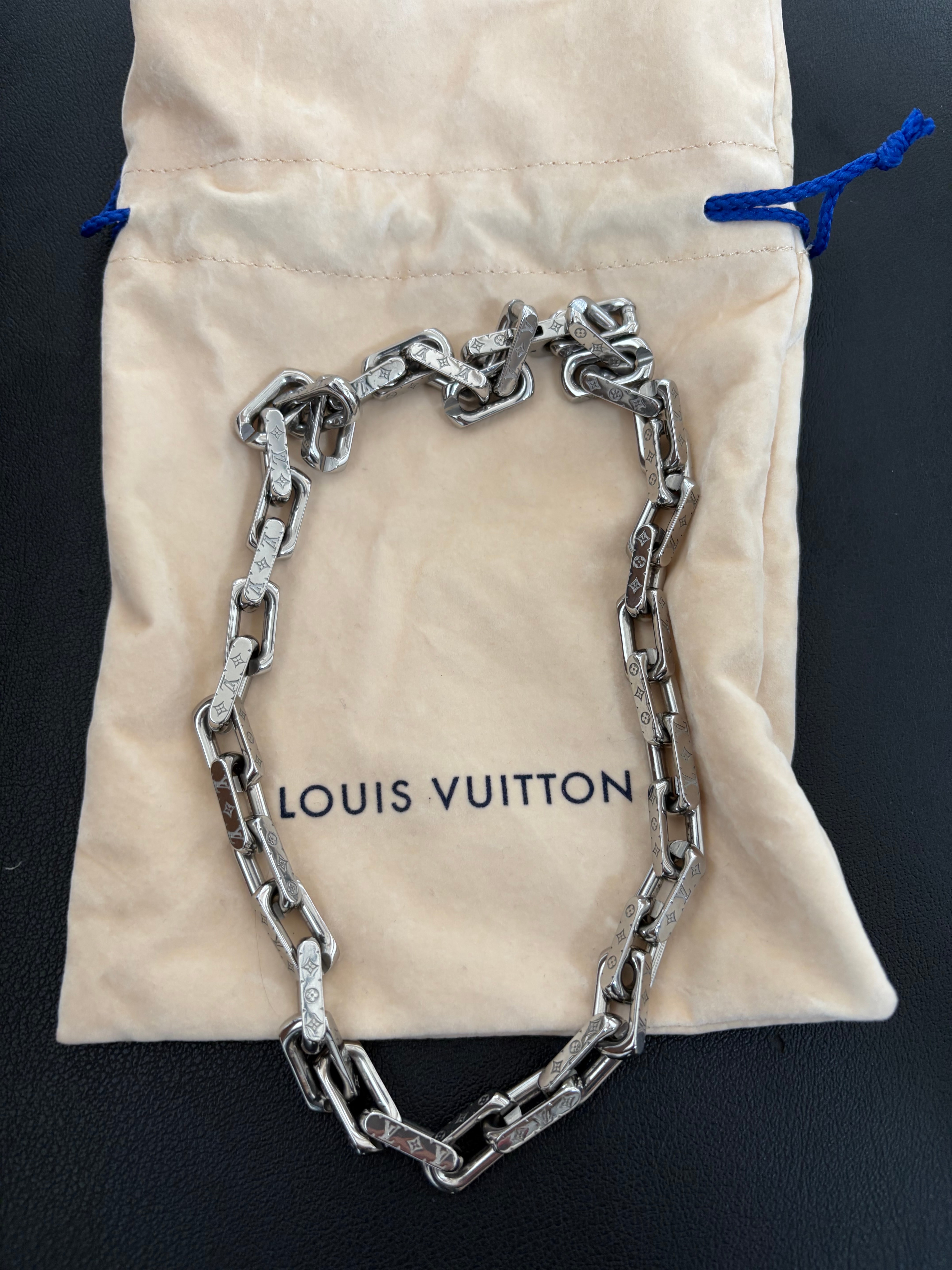 Louis Vuitton Monogram Chain Necklace "Silver"