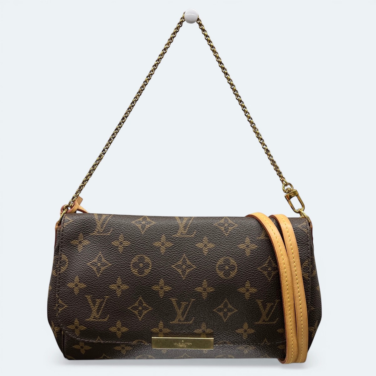 LOUIS VUITTON 美品 ルイヴィトン フェイボリットMM 2way ハンドバッグ ショルダーバッグ M40718 PVC ヌメ革 レザー SA4145 ブラウン ベージュ チェーン ポシェット LV ヴィトン ABランク 中古 鑑定済 ヴィトンバッグ