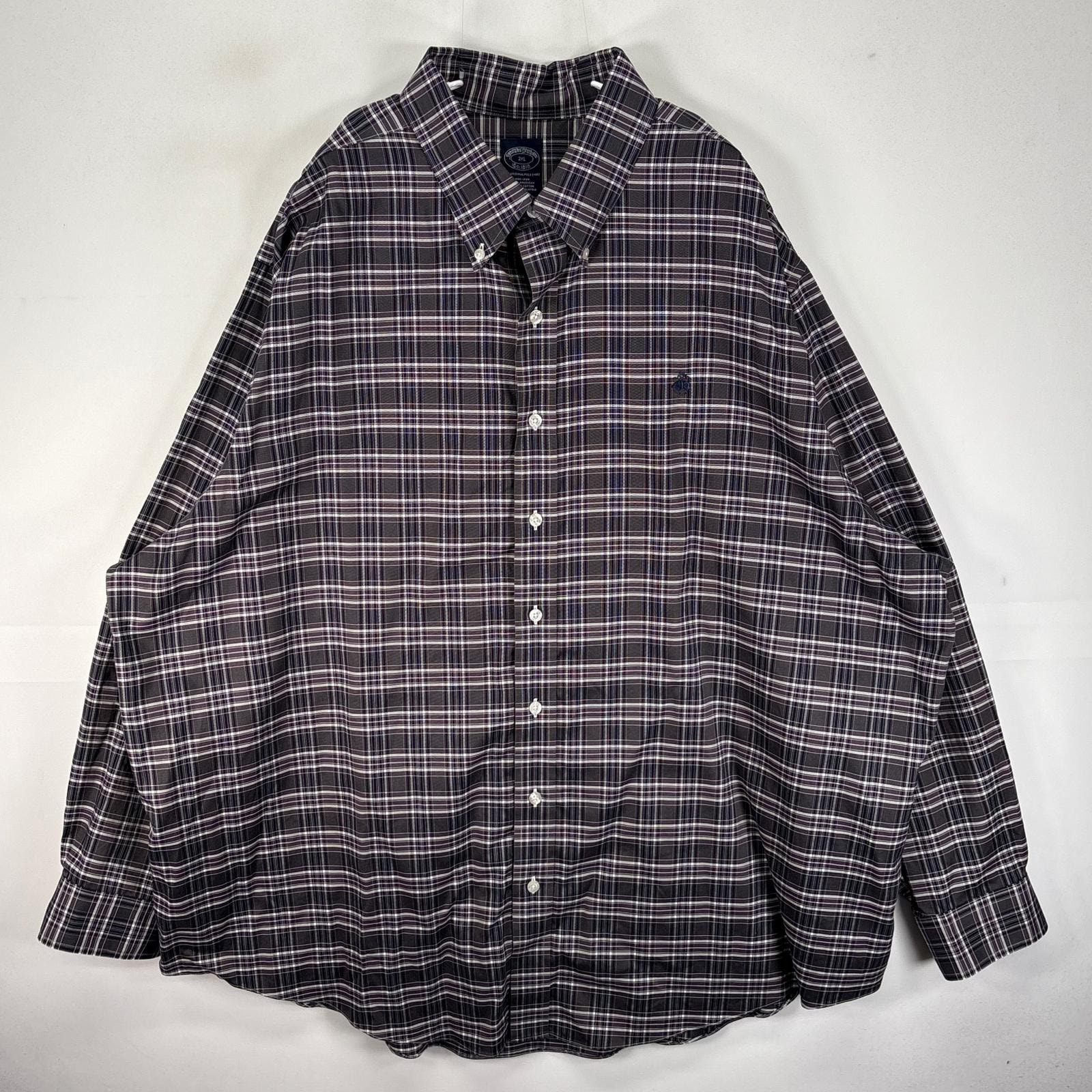古着 ブルックスブラザーズ Brooks Brothers 長袖シャツ ボタンダウン ワンポイント 2XL  グレー系 チェック メンズ